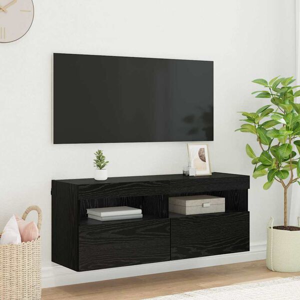 vidaXL Mueble de TV Montado en la Pared Roble Negro 100 x 30 x 40 cm