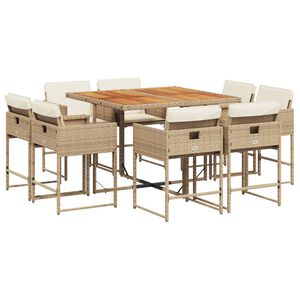 vidaXL Set comedor de jard&iacute;n 9 pzas con cojines rat&aacute;n sint&eacute;tico beige