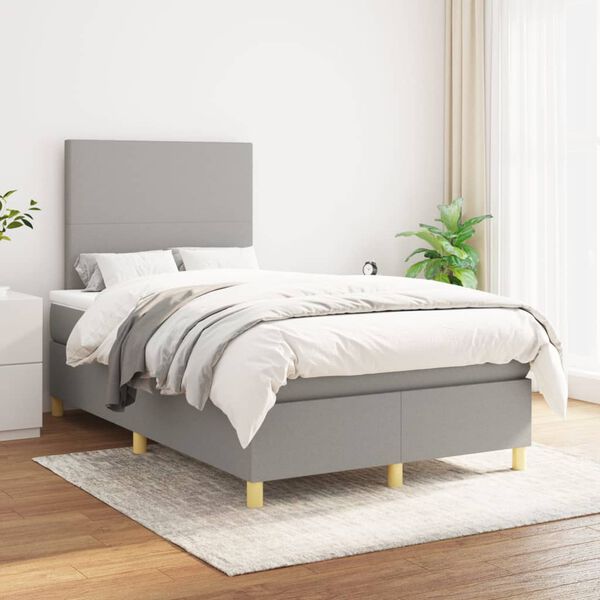 vidaXL Cama box spring con colch&oacute;n tela gris claro 120x200 cm
