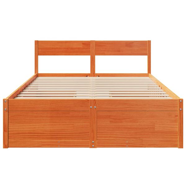 vidaXL Cama sin colchón madera maciza de pino marrón cera 140x190 cm