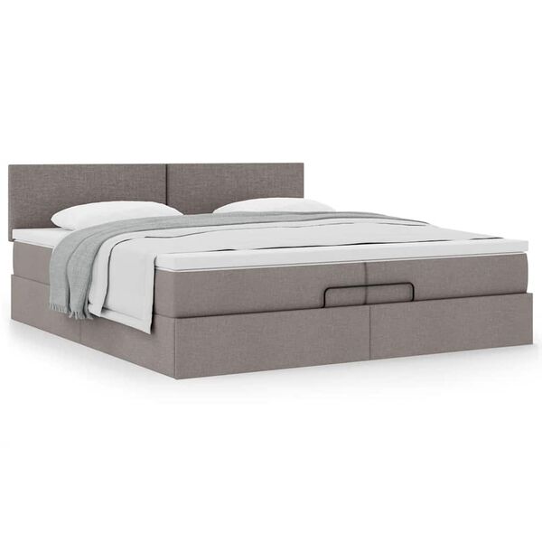 vidaXL Estructura de cama otomana con colch&oacute;n tela gris topo 200x200cm