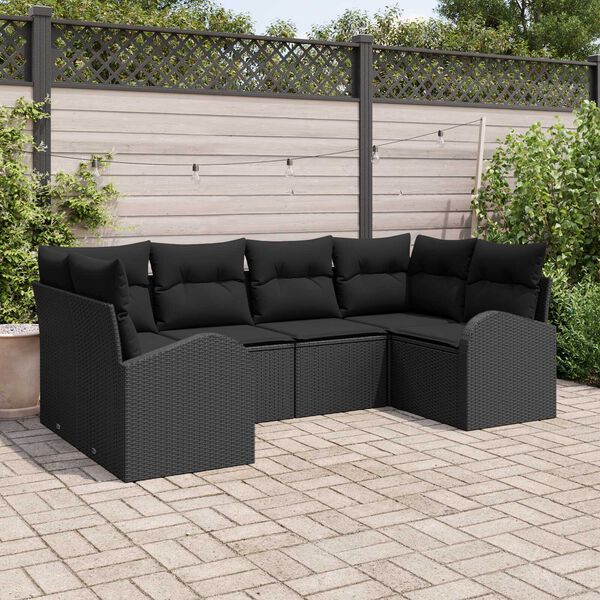 vidaXL Conjunto de sofá de jardín 6 pcs Negro Rattan de Poliéster
