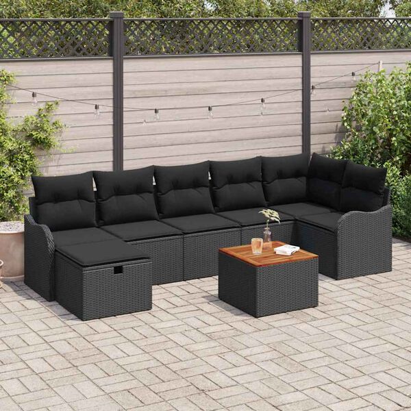 vidaXL Conjunto de sof&aacute;s de jard&iacute;n con coj&iacute;n 8 pcs Negro Polirat&aacute;n