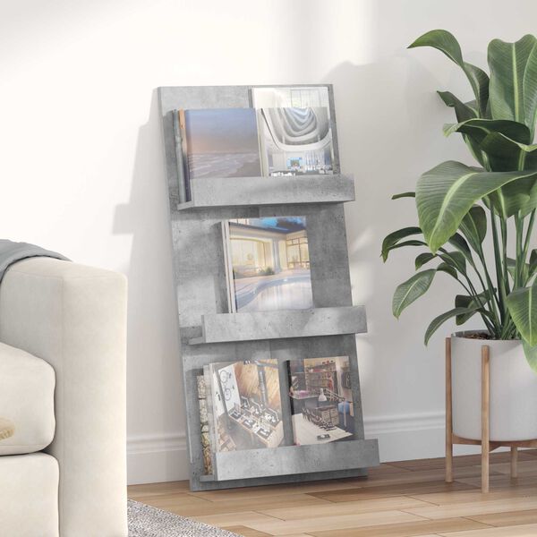 vidaXL Estante de revistas con estante Gris Concreto 51 x 11 x 102 cm
