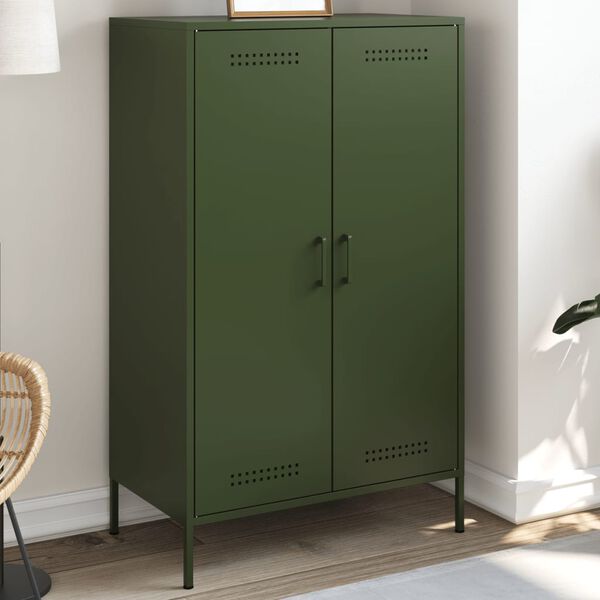 vidaXL Aparador de acero verde oliva 68x39x113 cm