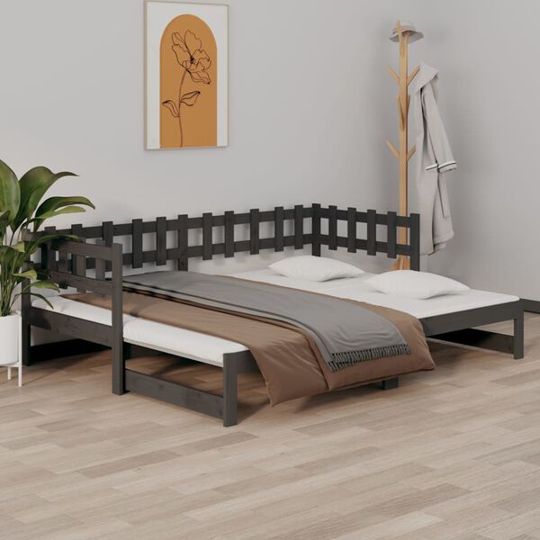 vidaXL Sof&aacute; cama extra&iacute;ble madera maciza de pino gris 2x(80x200) cm
