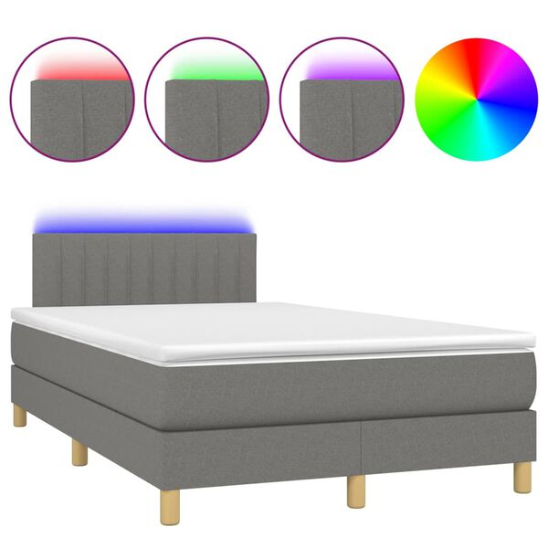 vidaXL Cama box spring con colch&oacute;n y LED tela gris oscuro 120x200 cm