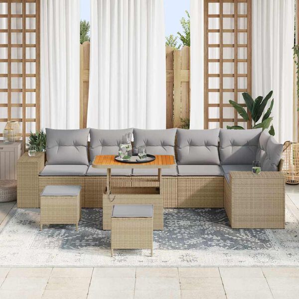 vidaXL Conjunto de sof&aacute; de jard&iacute;n con coj&iacute;n 9 pcs Beige y Gris Claro