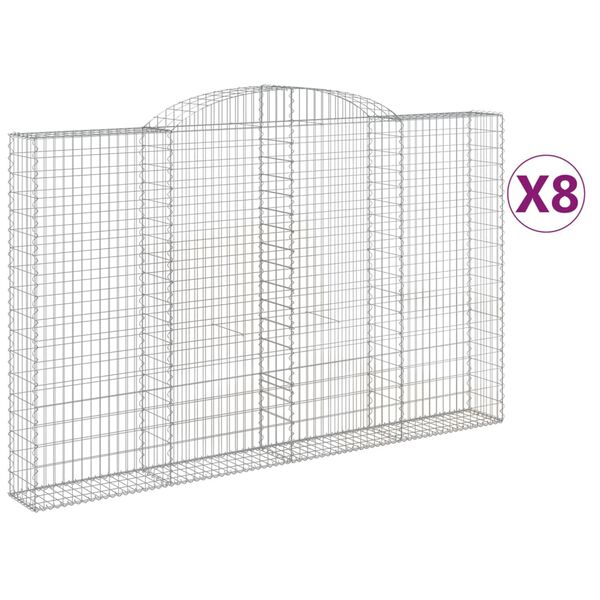vidaXL Cestas de gaviones 8 uds forma de arco hierro 300x30x180/200 cm