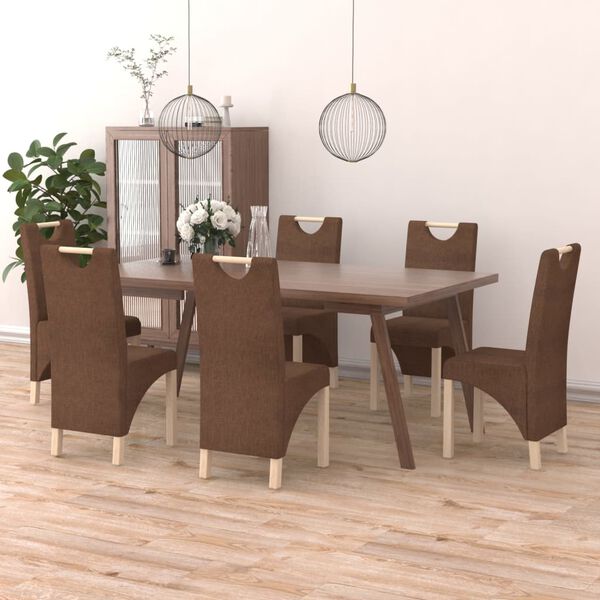 vidaXL Sillas de comedor 6 unidades tela marr&oacute;n