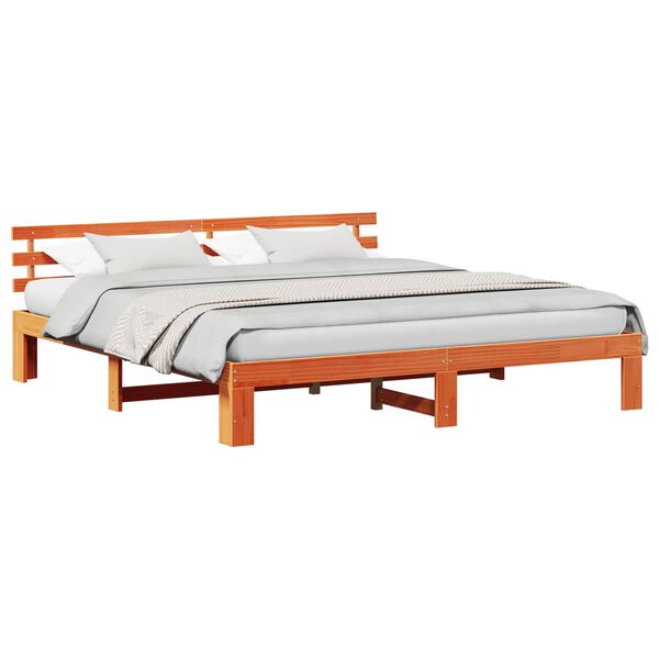 vidaXL Estructura de cama con cabecera Marr&oacute;n cera 180 x 200 cm