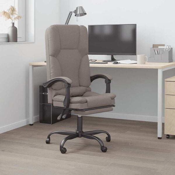 vidaXL Silla de oficina reclinable con masaje tela gris taup&eacute;