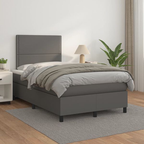 vidaXL Cama box spring con colch&oacute;n cuero sint&eacute;tico gris 120x190 cm