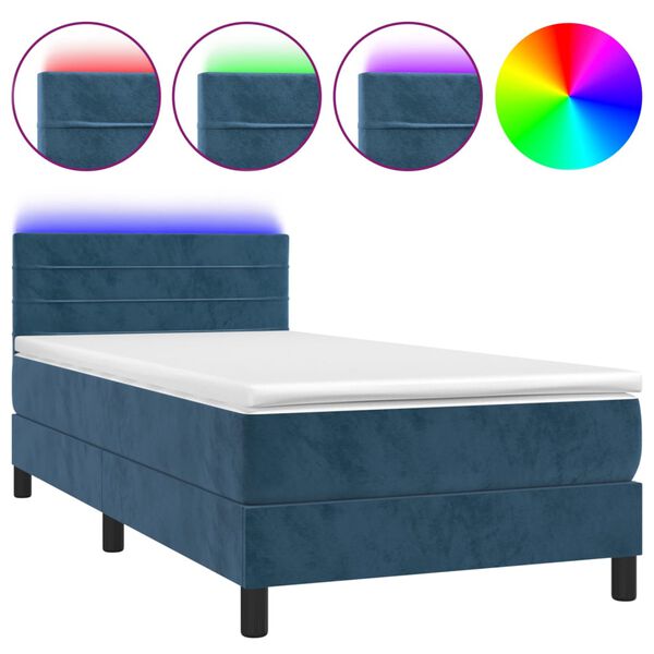 vidaXL Cama box spring colch&oacute;n y LED terciopelo azul oscuro 80x200 cm