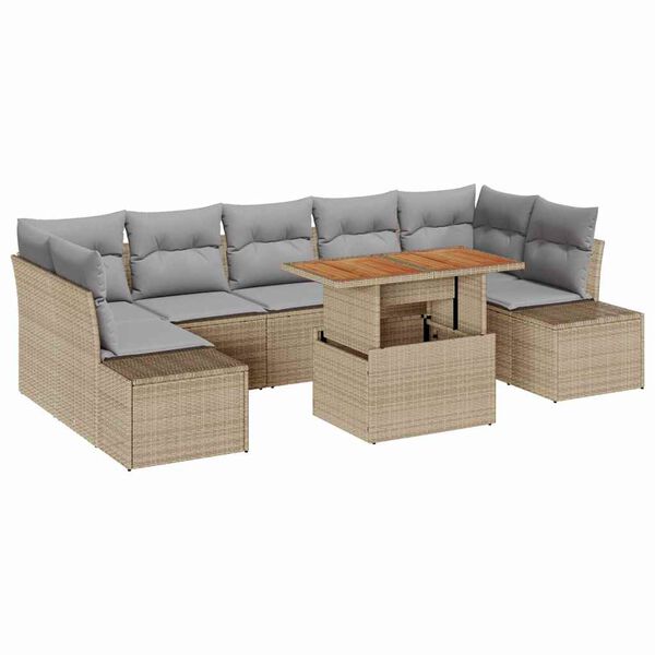 vidaXL Conjunto de sof&aacute; de jard&iacute;n 8 pcs Beige Polirat&aacute;n