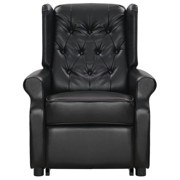 vidaXL Sill&oacute;n elevable de masaje de cuero artificial negro brillo