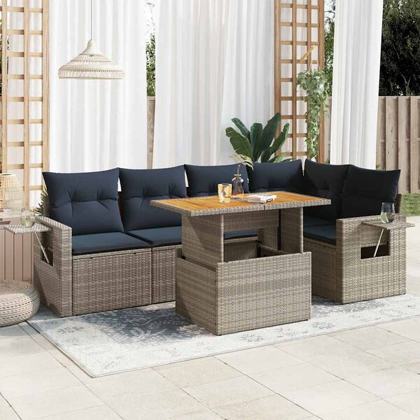 vidaXL Set de muebles de jardín 6 pzas y cojines ratán sintético gris