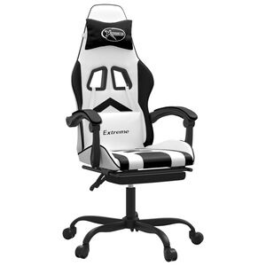 vidaXL Silla gaming giratoria reposapi&eacute;s cuero sint&eacute;tico blanco negro