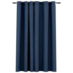 vidaXL Cortina opaca con ojales look de lino azul 290x245 cm