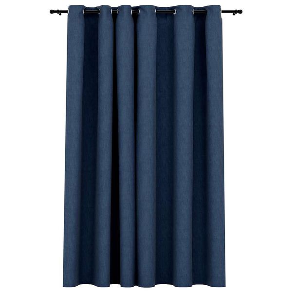 vidaXL Cortina opaca con ojales look de lino azul 290x245 cm