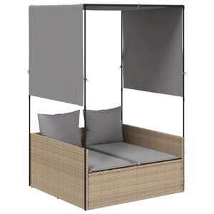 vidaXL Tumbona doble con techo y cortinas rat&aacute;n sint&eacute;tico beige