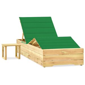 vidaXL Tumbona de jard&iacute;n con mesa y coj&iacute;n de madera de pino impregnada