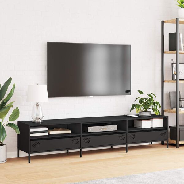 vidaXL Mueble para TV acero laminado en fr&iacute;o negro 202x39x43,5 cm