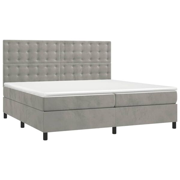 vidaXL Cama box spring con colch&oacute;n terciopelo gris claro 200x200 cm