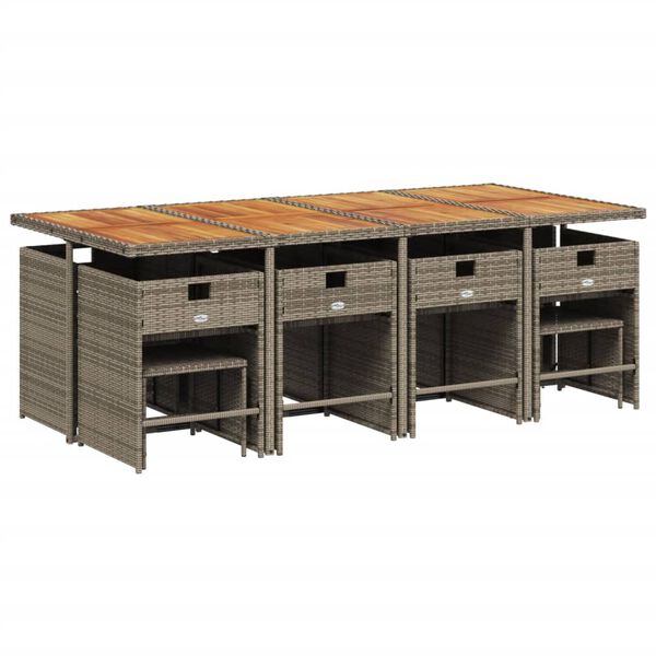 vidaXL Set comedor de jard&iacute;n con cojines 13 pzas rat&aacute;n sint&eacute;tico gris