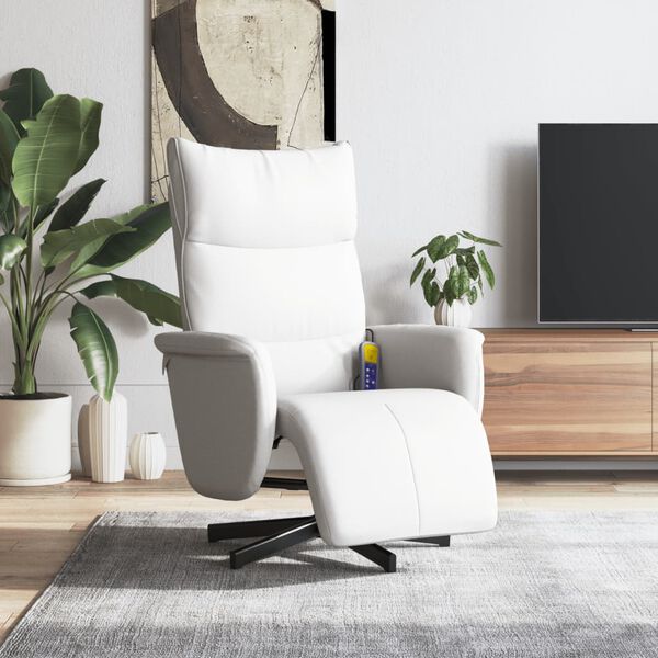 vidaXL Sill&oacute;n reclinable masaje con reposapi&eacute;s cuero sint&eacute;tico blanco