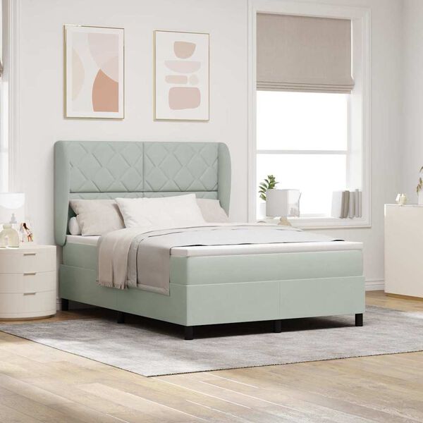 vidaXL Cama tipo Box Spring Gris Claro 200 x 140 cm Poli&eacute;ster
