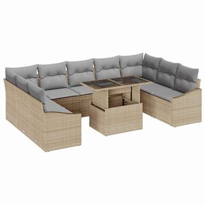 vidaXL Juego de Sof&aacute; Manual 10 pcs Beige y Gris Claro rat&aacute;n sint&eacute;tico
