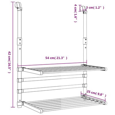 vidaXL Tendedero para balcón aluminio 54x25x42 cm