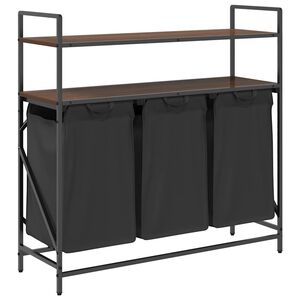 vidaXL Cesto de ropa de 3 compartimentos con estantes, color roble marr&oacute;n