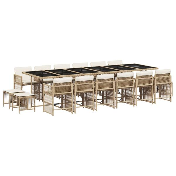 vidaXL Set comedor de jard&iacute;n 17 pzas con cojines rat&aacute;n sint&eacute;tico beige