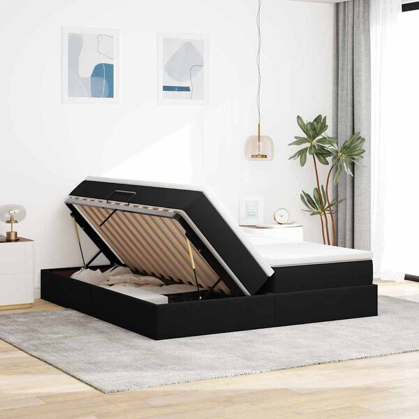 vidaXL Cama con almacenamiento y colch&oacute;n Negro 180 x 200 cm Terciopelo