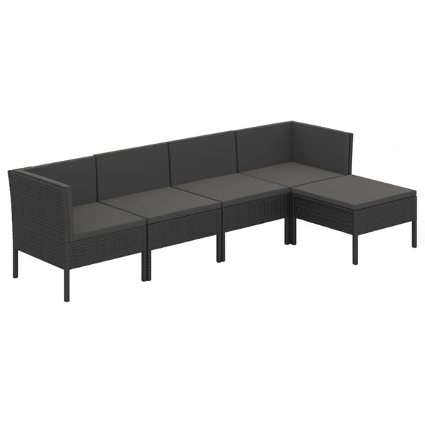 vidaXL Set de muebles de jard&iacute;n 5 pzas y cojines rat&aacute;n sint&eacute;tico negro