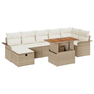 vidaXL Conjunto de sof&aacute; de jard&iacute;n 8 pcs Beige rat&aacute;n sint&eacute;tico