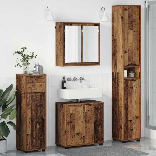 vidaXL Juego de muebles de ba&ntilde;o con caj&oacute;n con rueda 4 pcs Madera Vieja