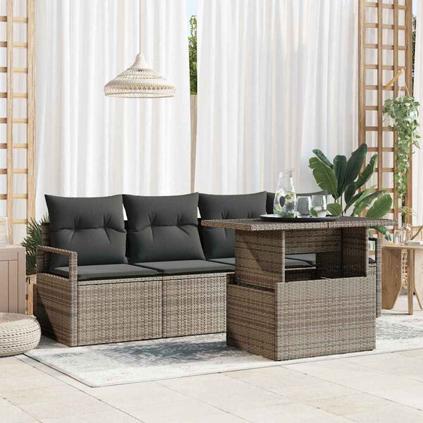 vidaXL Conjunto de sof&aacute; de jard&iacute;n 5 pcs Gris rat&aacute;n sint&eacute;tico