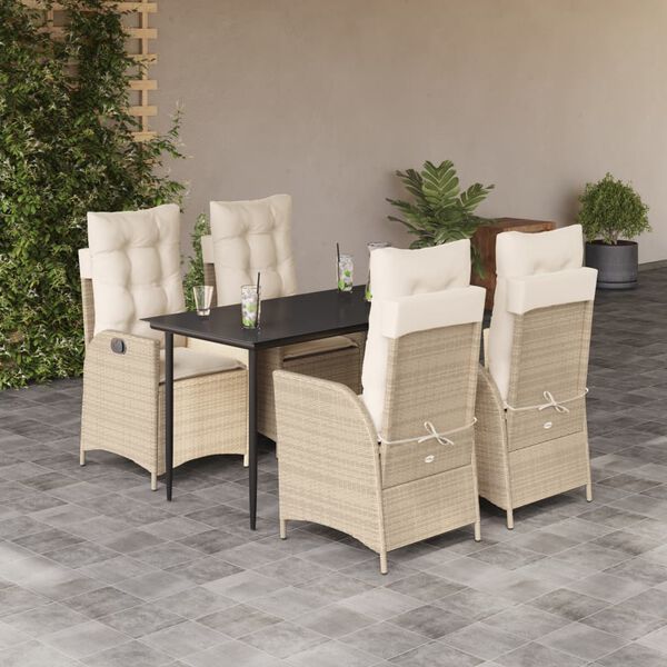 vidaXL Set comedor de jard&iacute;n 5 pzas con cojines rat&aacute;n sint&eacute;tico beige