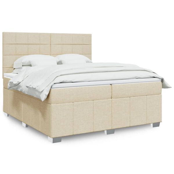 vidaXL Cama box spring con colch&oacute;n tela color crema 200x200 cm