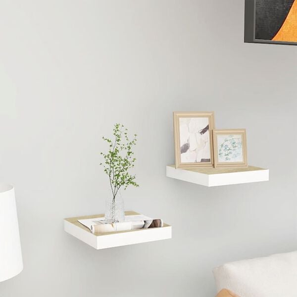 vidaXL Estante flotante pared 2 uds MDF roble y blanco 23x23,5x3,8 cm