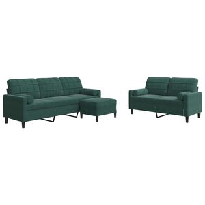 vidaXL Juego de sof&aacute;s con cojines 3 piezas terciopelo verde oscuro