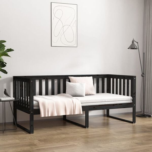 vidaXL Sof&aacute; cama sin colch&oacute;n madera maciza de pino negro 90x190 cm