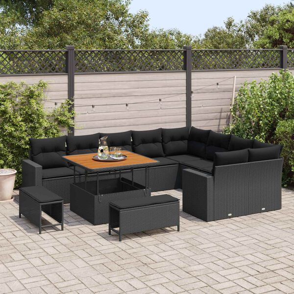 vidaXL Conjunto de sof&aacute;s de jard&iacute;n 12 pcs Negro rat&aacute;n sint&eacute;tico