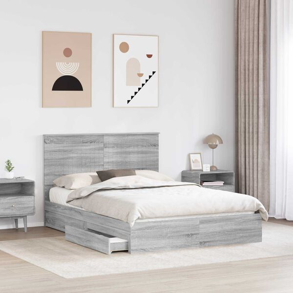 vidaXL Cama con almacenamiento con cabecera Gris Sonoma 140 x 200 cm