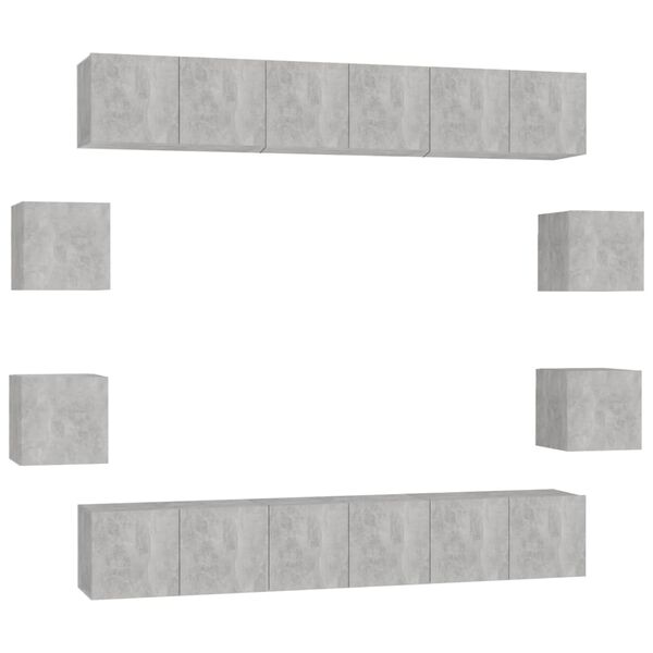 vidaXL Set de muebles de salón 10 pzas madera ingeniería gris hormigón