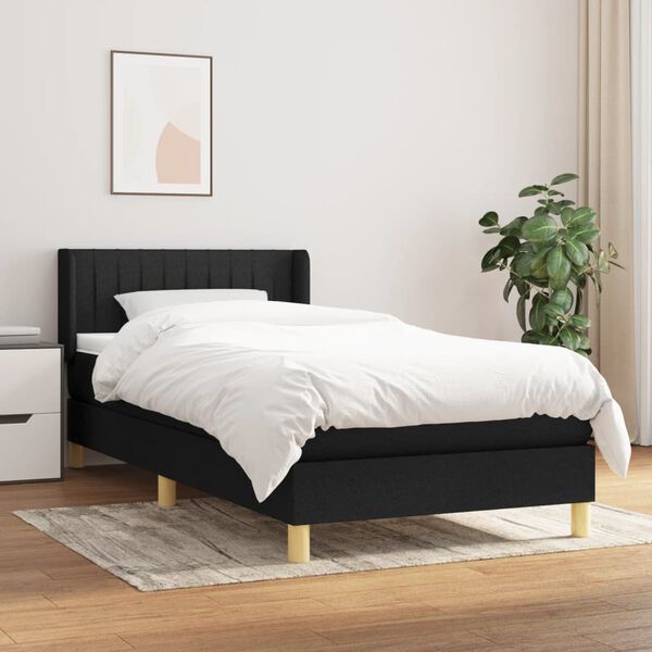 vidaXL Cama box spring con colch&oacute;n tela negro 100x200 cm