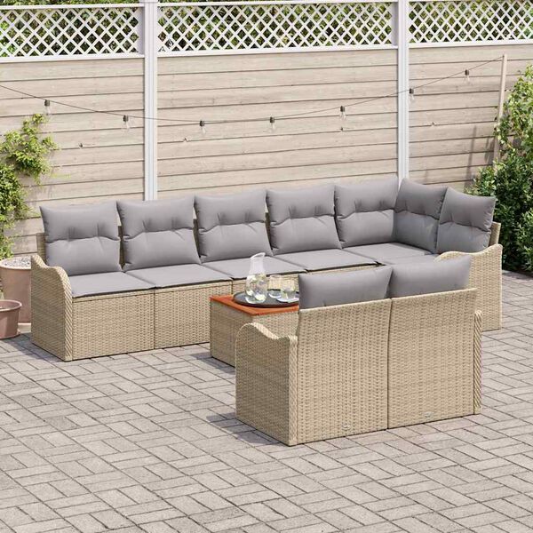 vidaXL Conjunto de sof&aacute;s de jard&iacute;n 9 pcs Beige y Gris Claro